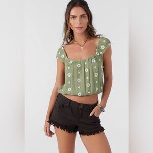 O'Neill Olive Floral Crop Top with sunflowers size medium